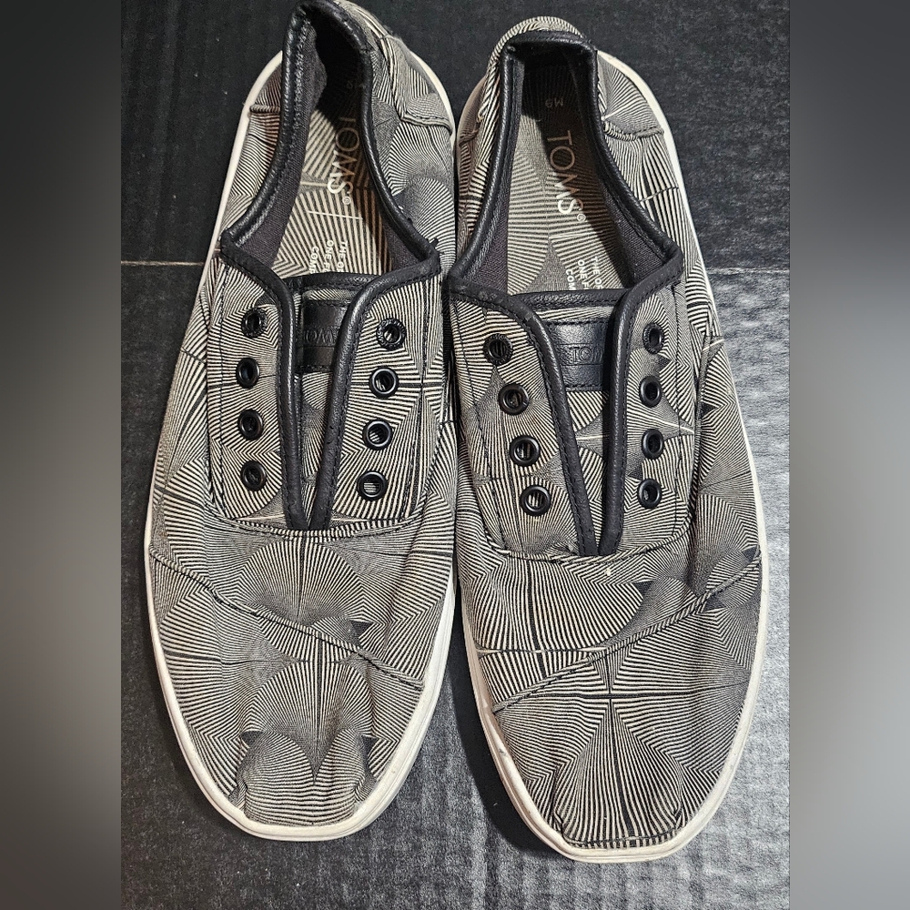 Toms‎ Gray Cordones Canvas Lace Up Shoes Sneaker Comfort Wear Mens 9 Abstract